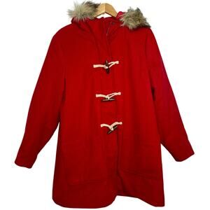 Abercrombie & Fitch Red Tan Faux Fur Hooded Winter Coat Jacket Womens Size XL